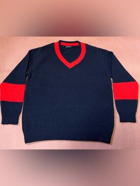 Il Gufo Boys 3Y V-Neck Sweater 100% Virgin Wool Navy Red Made in Italy Toddler